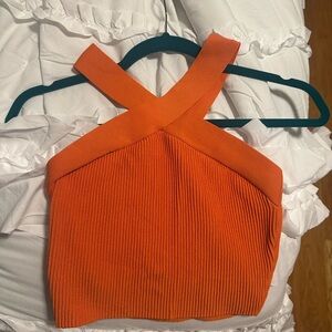 Aritizia Orange Ribbed Halter Top